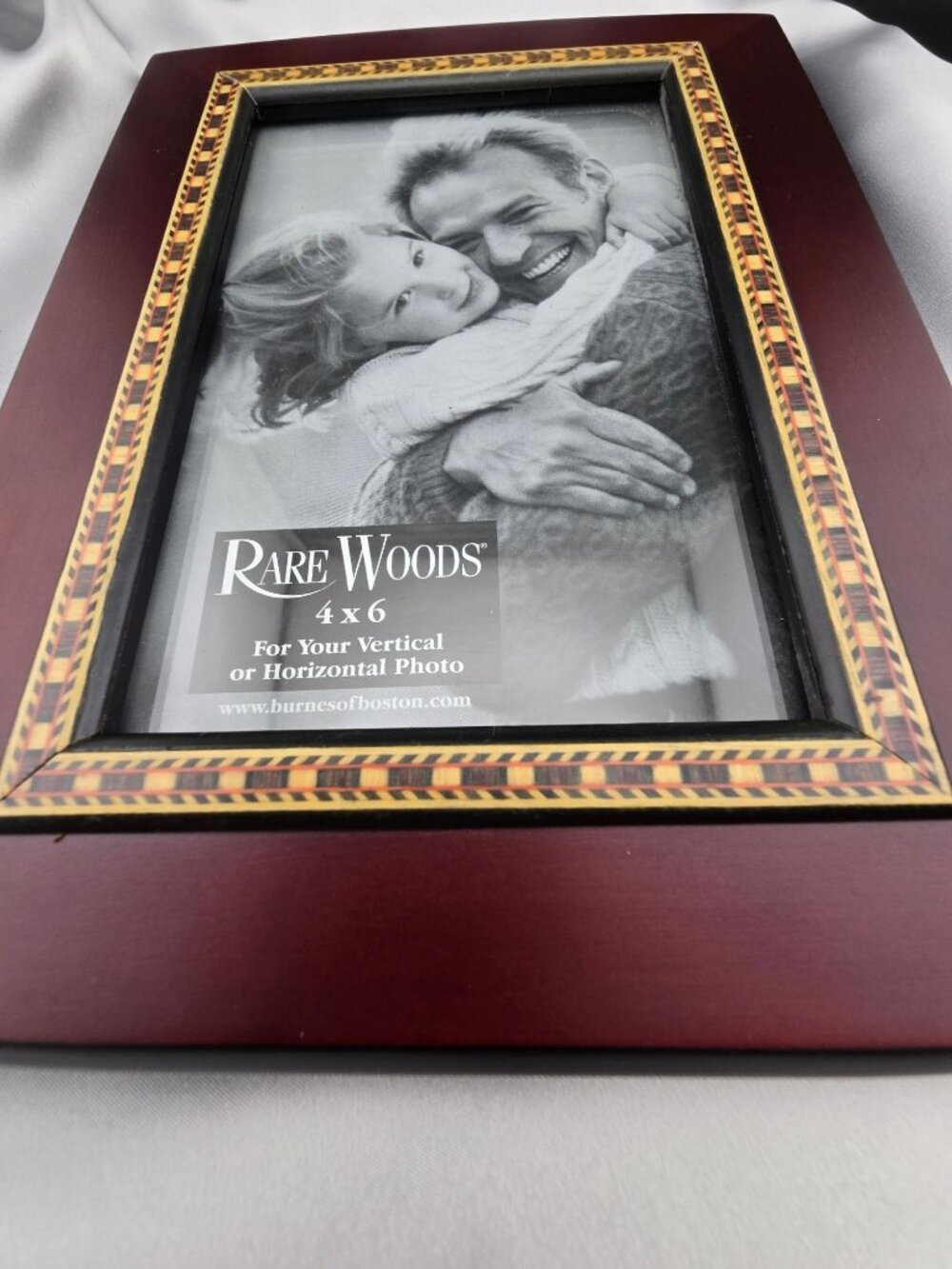 Rare Woods Burnes of Boston 4x6 Photo Frame Rich Mahogany Finish & Woven Border - Picture 11 of 11